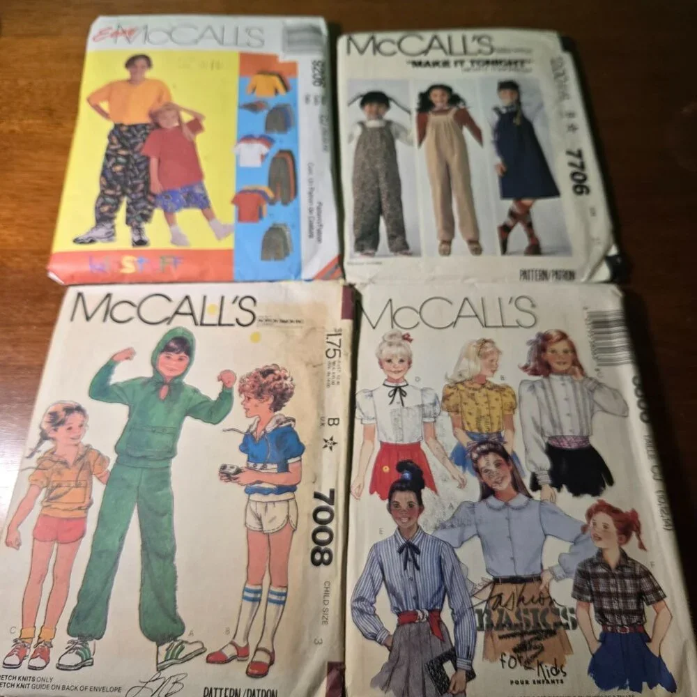 McCalls kids sewing patterns mixed lot pants, tops, apron unverified
